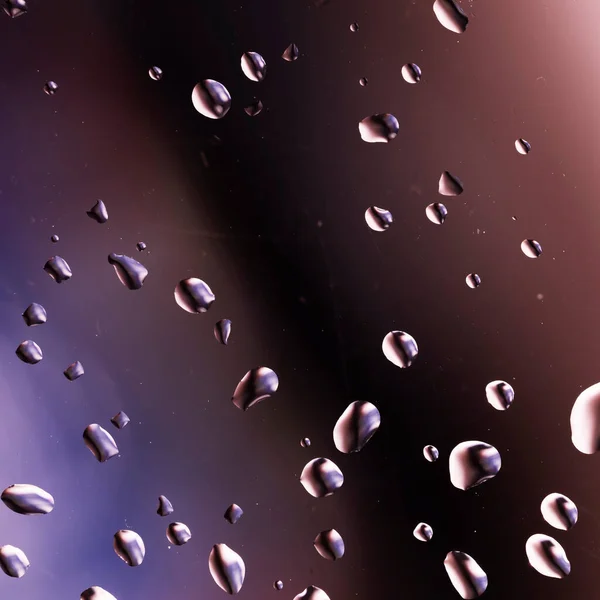 색깔의 배경을 반사하는 표면에 물방울이 나타나는 추상적 — 스톡 사진
