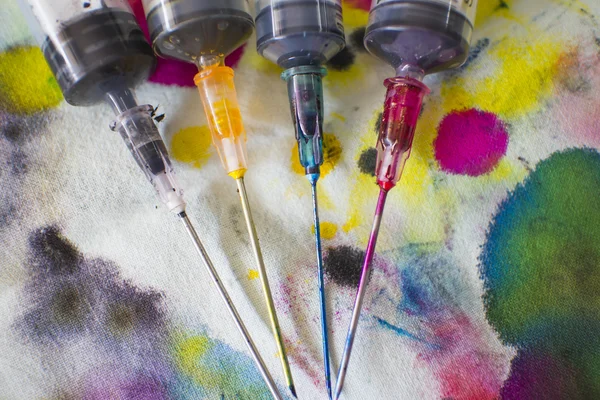 프린터 잉크 리필 주사기 장비입니다. 잉크 얼룩 직물