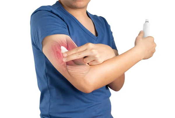 Man Apply Painkillers Arm Arm Muscle Pain Inflammation — Stock Photo, Image