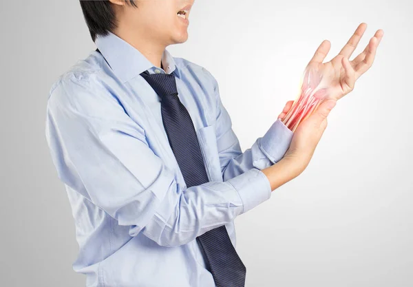 Office Worker Feels Muscle Pain Ray Wrist Muscle — Stock Photo, Image