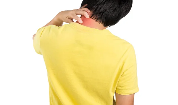 Man Feel Neck Muscle Pain Office Syndrome Whitebackground — Stock Photo, Image