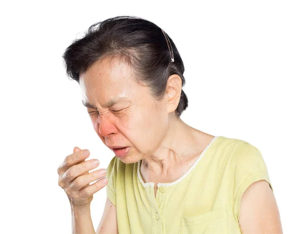 Mulher Devido Tosse Espalhar Saliva Dor Garganta — Fotografia de Stock
