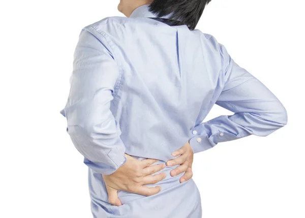 Office Worker Feel Spine Muscle Pain White Background — Zdjęcie stockowe