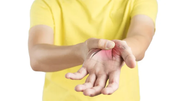 Man Feel Wrist Muscle Pain White Background — Stock Photo, Image