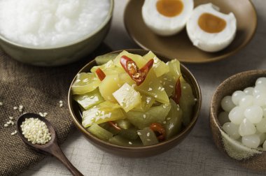 chinese pickled mustard greens , spicy salad pickle cabbage with sesame oil , chinese food