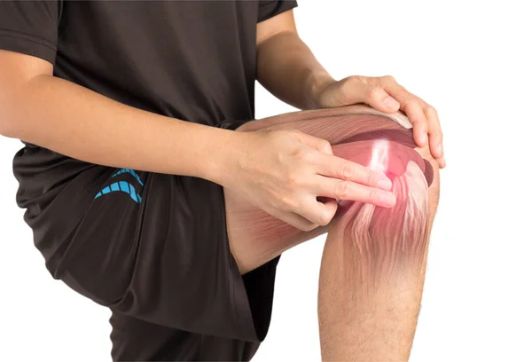 アジアの男が膝の筋肉の損傷をこすり X線膝の筋肉のパイ — ストック写真
