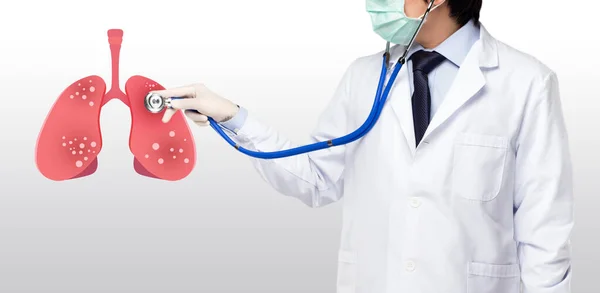 Orvos Ellenőrzi Egészségtelen Tüdő Tüdőgyulladás Tünetei Covid Szürke Alapon — Stock Fotó