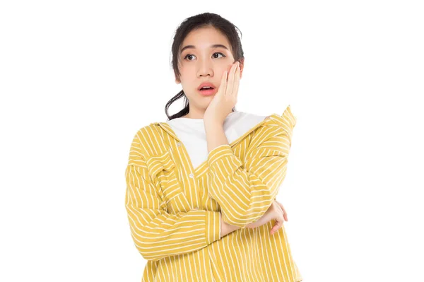 Aziatische Tiener Meisje Het Bedekken Van Haar Mond Verrassing Shock — Stockfoto