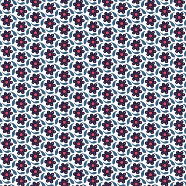 Seamless Pattern With Flowers And LEAVES. Pink And Blue Colour. Retro Deasign. Vector Pattern.