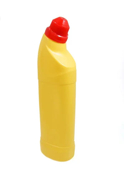 Žlutá plastová bělidlo láhev — Stock fotografie