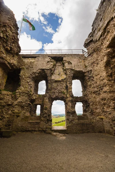 The ruined walls of Denbigh Castle built in the 13th century by Henry the first as part of his military fortifications to subdue the Welsh. It is now a scheduled ancient monument