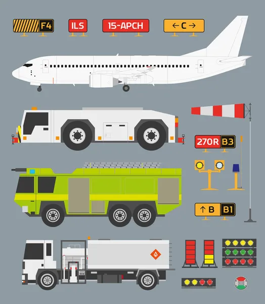 Airport infographic set with trucks — Stock Vector