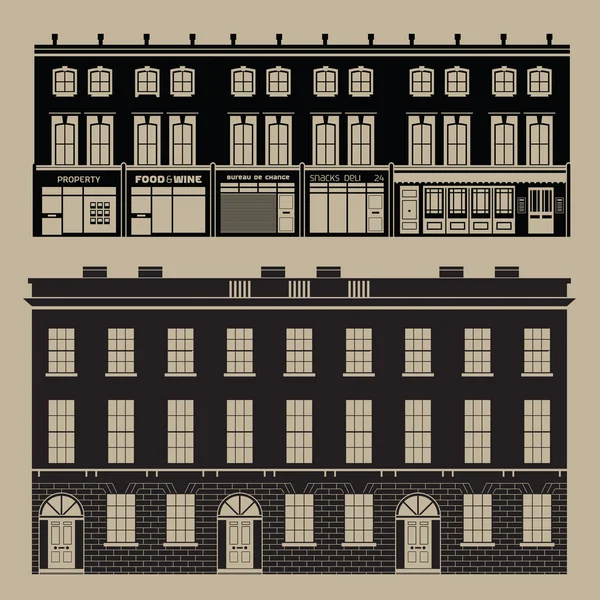 Monochroom Engels terras huizen — Stockvector