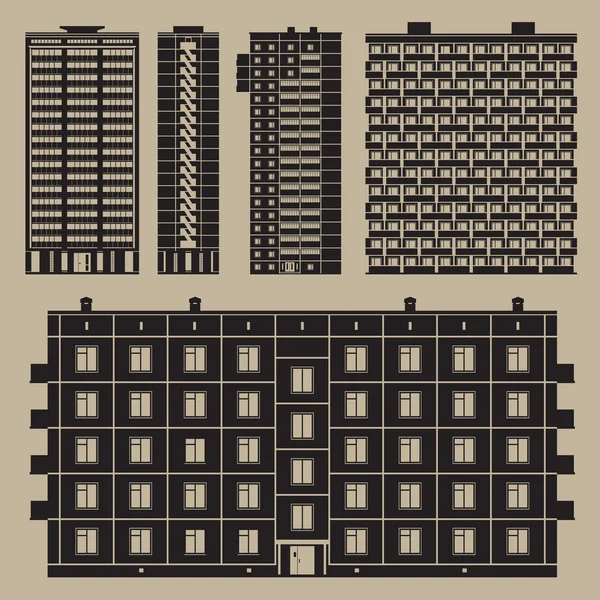 Edifícios com casas de bloco — Vetor de Stock