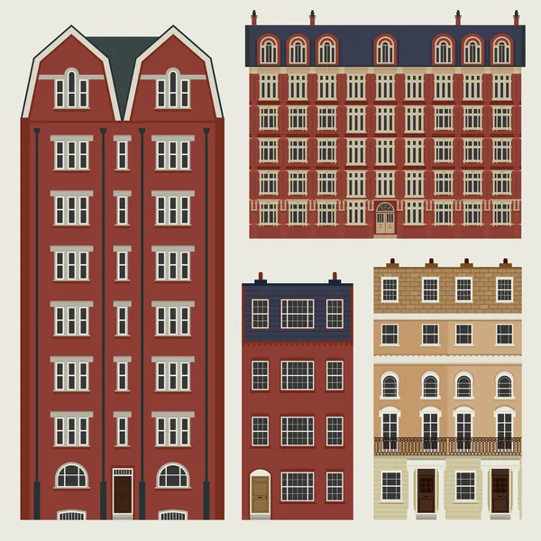 Buildings set with english classic terrace houses — Stock Vector