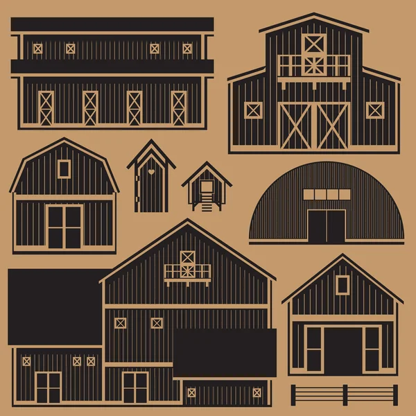 Buildings set with farm - monochrome — Stock Vector