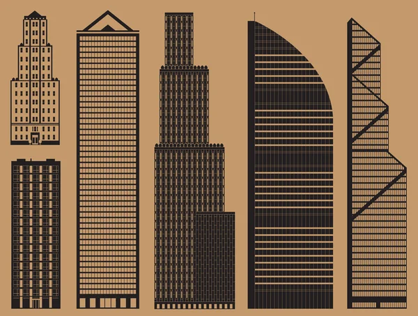 Buildings set with business skyscrapers - monochrome — Stock Vector