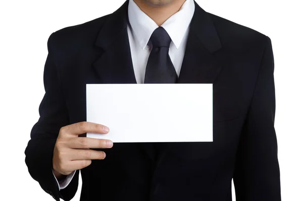 Homem de negócios Mantenha o cartaz em branco isolado — Fotografia de Stock