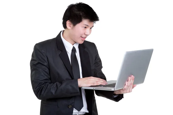 Деловой человек умный держать ноутбук костюм изолирован Стоковое Изображение