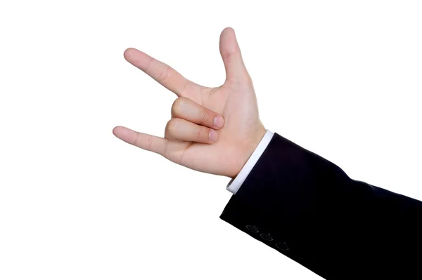 Man hand sign in suit isolated — Stock Photo, Image