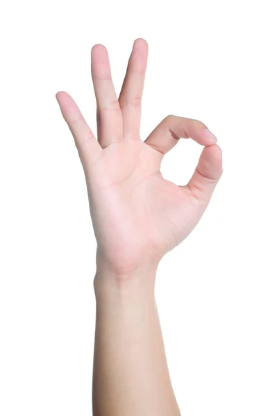 Ręka znak postawy ok na białym tle — Zdjęcie stockowe