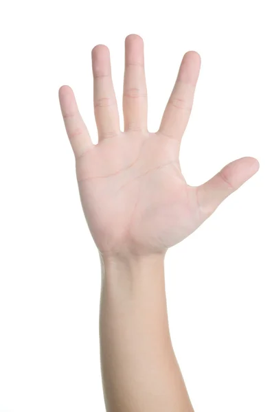 Ręka znak postawy numer 5 na białym tle — Zdjęcie stockowe