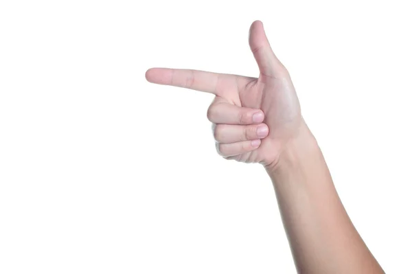 Ręka znak postawy bezpośrednio na białym tle — Zdjęcie stockowe