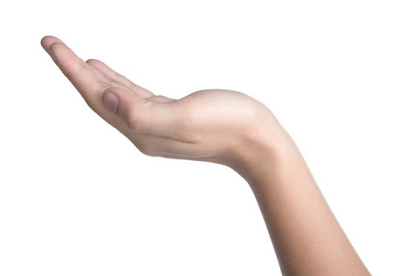 Ręka znak bezpośrednio na białym tle — Zdjęcie stockowe