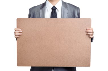 iş adamı boş afişini izole tutmak