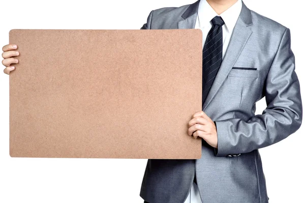 Homem de negócios Mantenha o cartaz em branco isolado — Fotografia de Stock