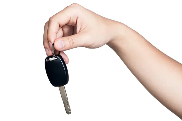 Ручний знак позиція тримає ключ автомобіля ізольований — стокове фото