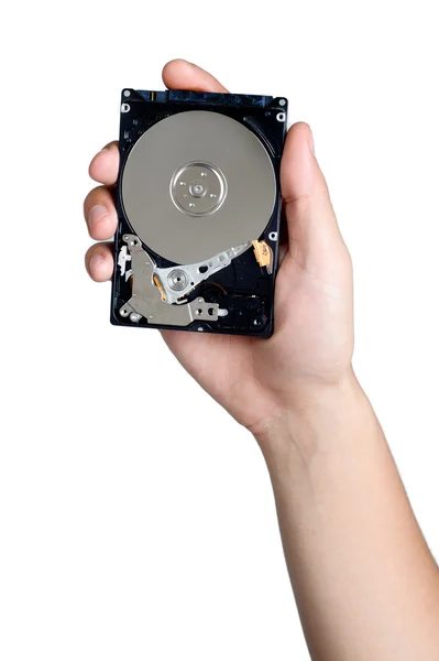 El işareti duruş tutun izole harddisk — Stok fotoğraf