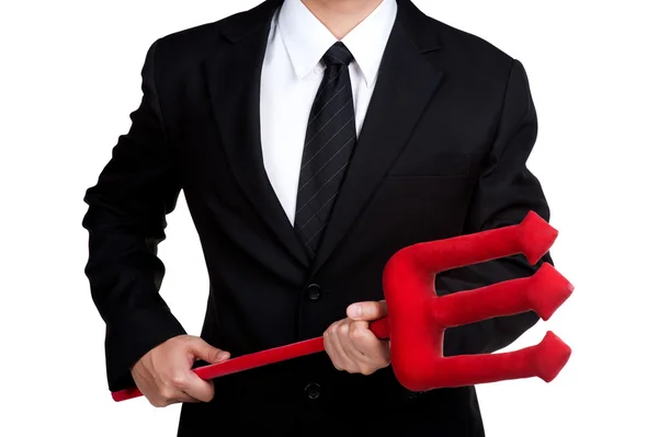 Business man hold Red trident isolated — Stock Photo, Image