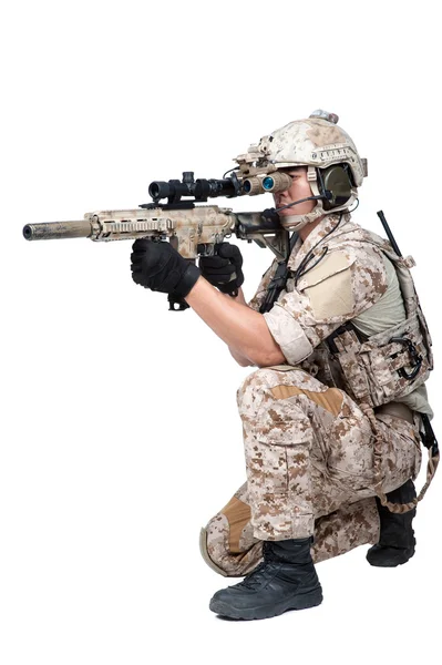 Soldier man holding Machine gun shoot — Stock Photo, Image