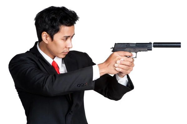Business man holding gun shoot — Stock Photo, Image