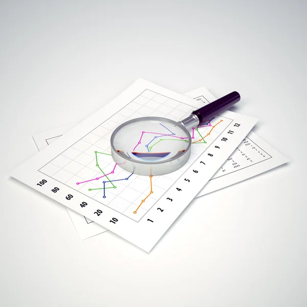 Nagyító és diagramok — Stock Fotó