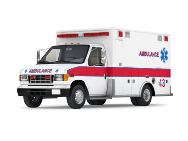Ambulans araba beyaz zemin üzerine izole. Perspektif Görünümü