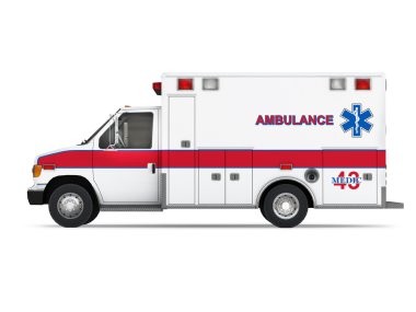Ambulans araba beyaz zemin üzerine izole. yan görünüm