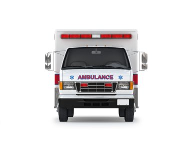 Ambulans araba beyaz zemin üzerine izole. Önden Görünüm