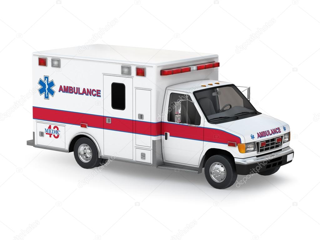 Ambulance Car Isolated on White Background. Perspective Top View