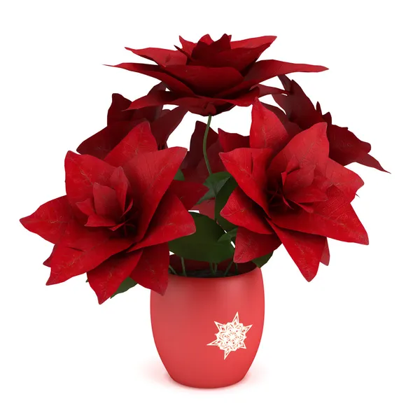 Red amaryllis in vase with Christmas decorations — Stock Photo, Image