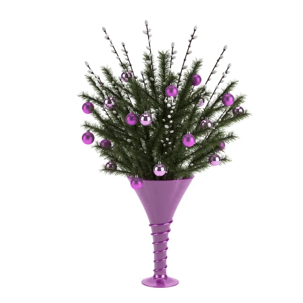 Fir needles in vase with Christmas decorations — Stock Photo, Image