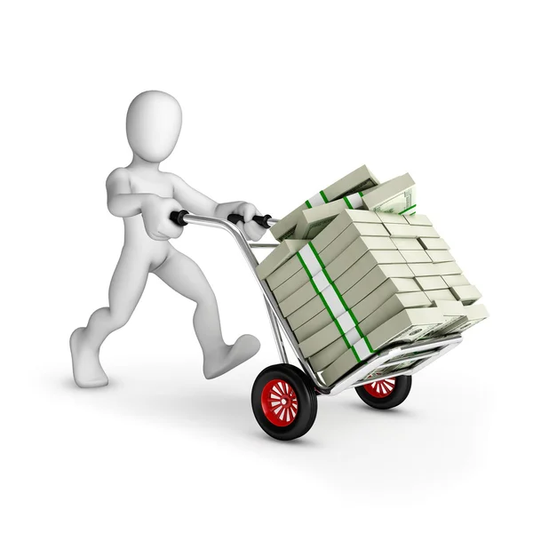 Man with cart full of US dollars - Isolated — Stock Photo, Image