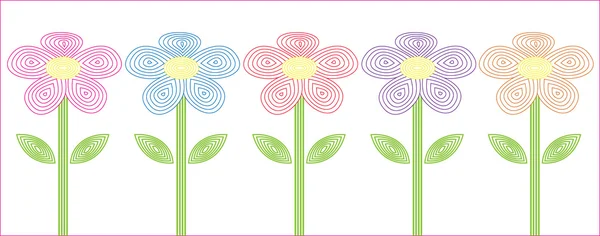 Flores estilizadas cinco colores diferentes — Archivo Imágenes Vectoriales