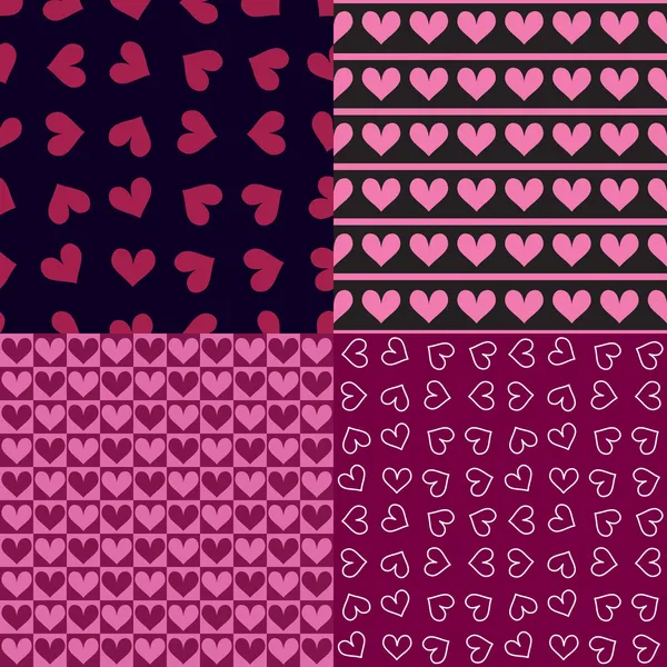 Four seamless patterns with hearts — Stock Vector