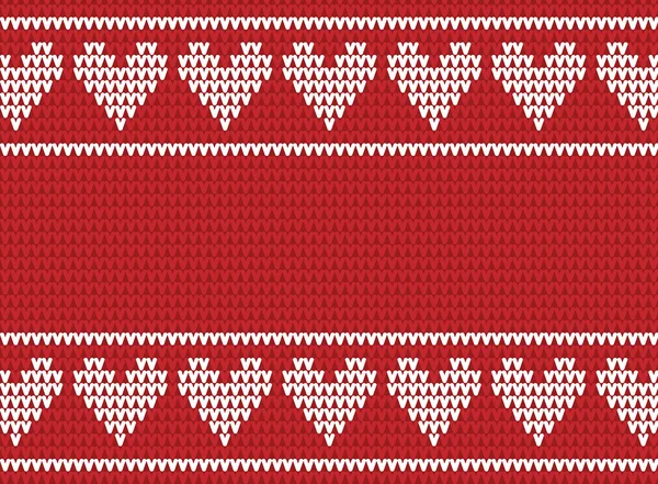 Fond tricoté rouge et blanc avec des coeurs — Image vectorielle