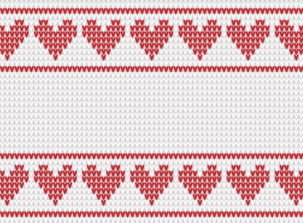 White and red knitted background with hearts — Stock Vector