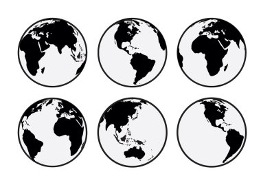 Six black and white vector Earth globes clipart