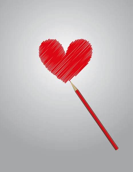 Heart drawn heart with red pencil — Stock Vector