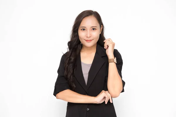 Beautiful Asian Business Woman Wearing Black Suit Her Crossed Arms — Stock Photo, Image